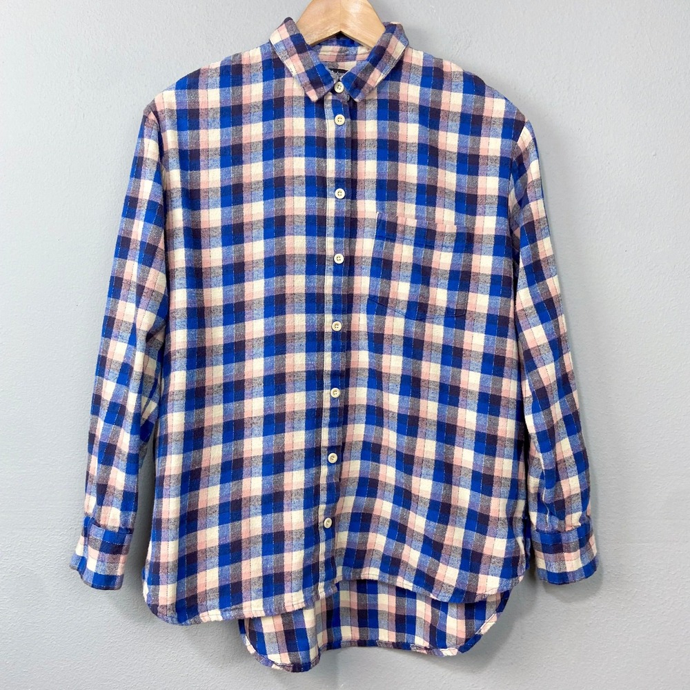Madewell Flannel Sunday Shirt Size S Button Up Blue Pink Plaid Cabincore Western - Picture 2 of 15